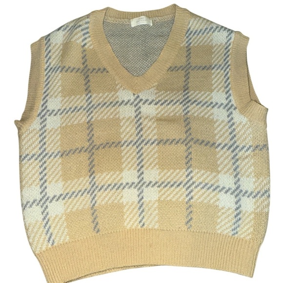 5/$25 Plaid V-Neck Sweater Vest - Tan - Picture 2 of 4